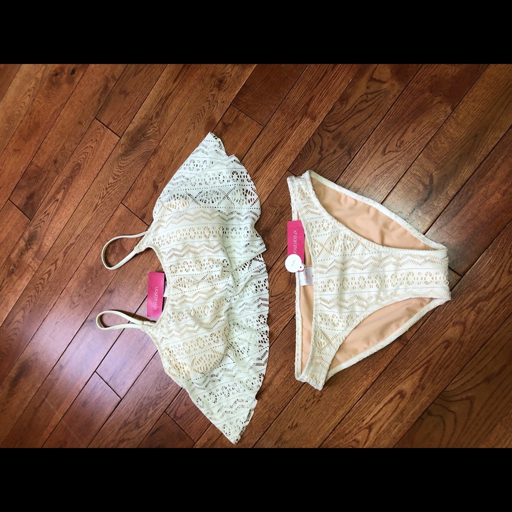 Ivory lace 2 piece bathing suit